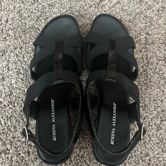 Athena Alexander Black Sandal Wedges - like new - Picture 1 of 4